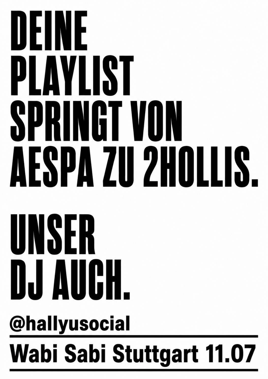 Flyer Kampagne mit Text ueber Playlist von aespa zu 2Hollis