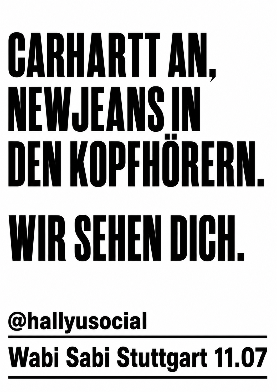 Flyer Kampagne mit Text Carhartt an NewJeans in den Kopfhoerern